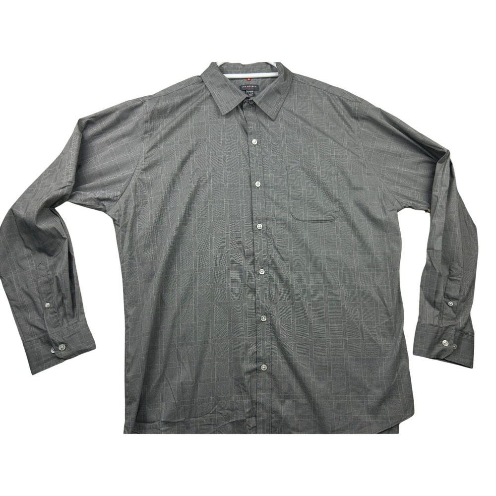 Van Heusen Traveler Men's Shirt XL Gray Plaid Stretch Long Sleeve Button Down